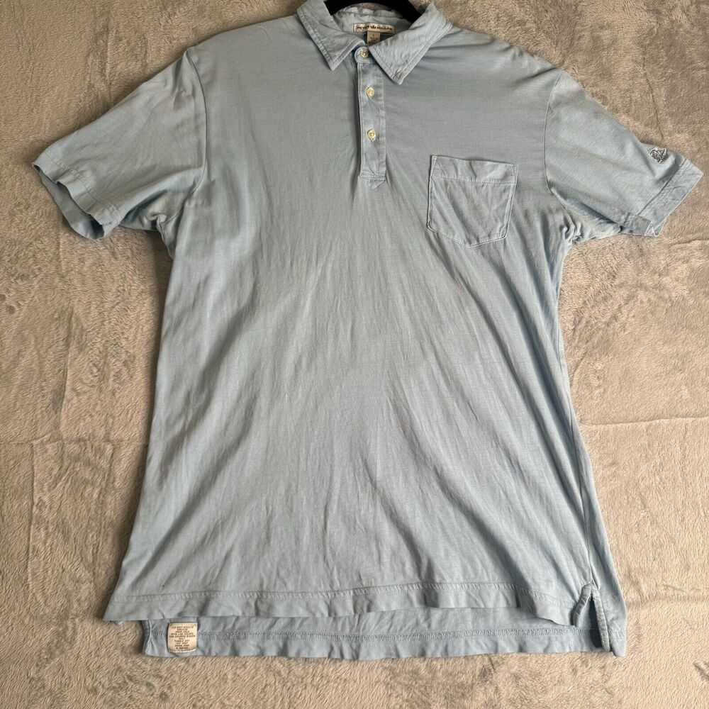 Peter Millar Polo Shirt Mens Size L Blue Pima Cotton Golf Preppy Casual Collar